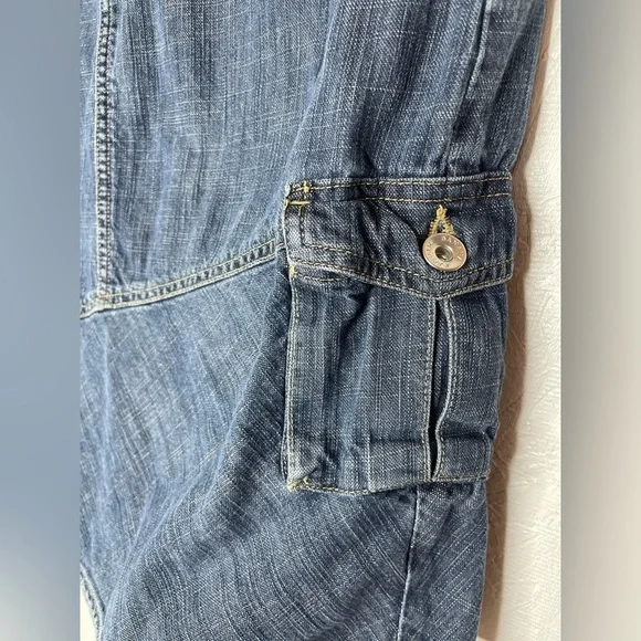 Vintage Banana Republic Asymmetrical Hem Line Cargo Denim Skirt Y2K Size 4 - Picture 3 of 9